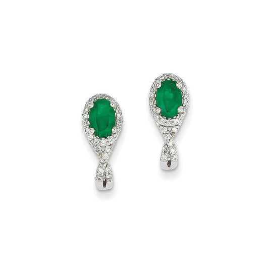 14k White Gold 1/5Ct Real Diamond & Emerald Earrings XE2387E/AA
