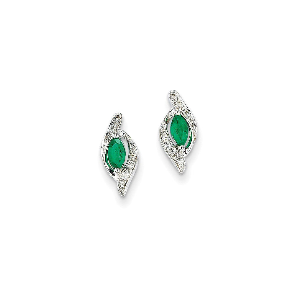 14k White Gold 1/15Ct Real Diamond & Emerald Earrings XE2389E/AA