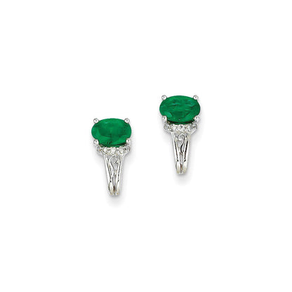 14k White Gold 1/15Ct Real Diamond & Emerald Earrings XE2391E/AA