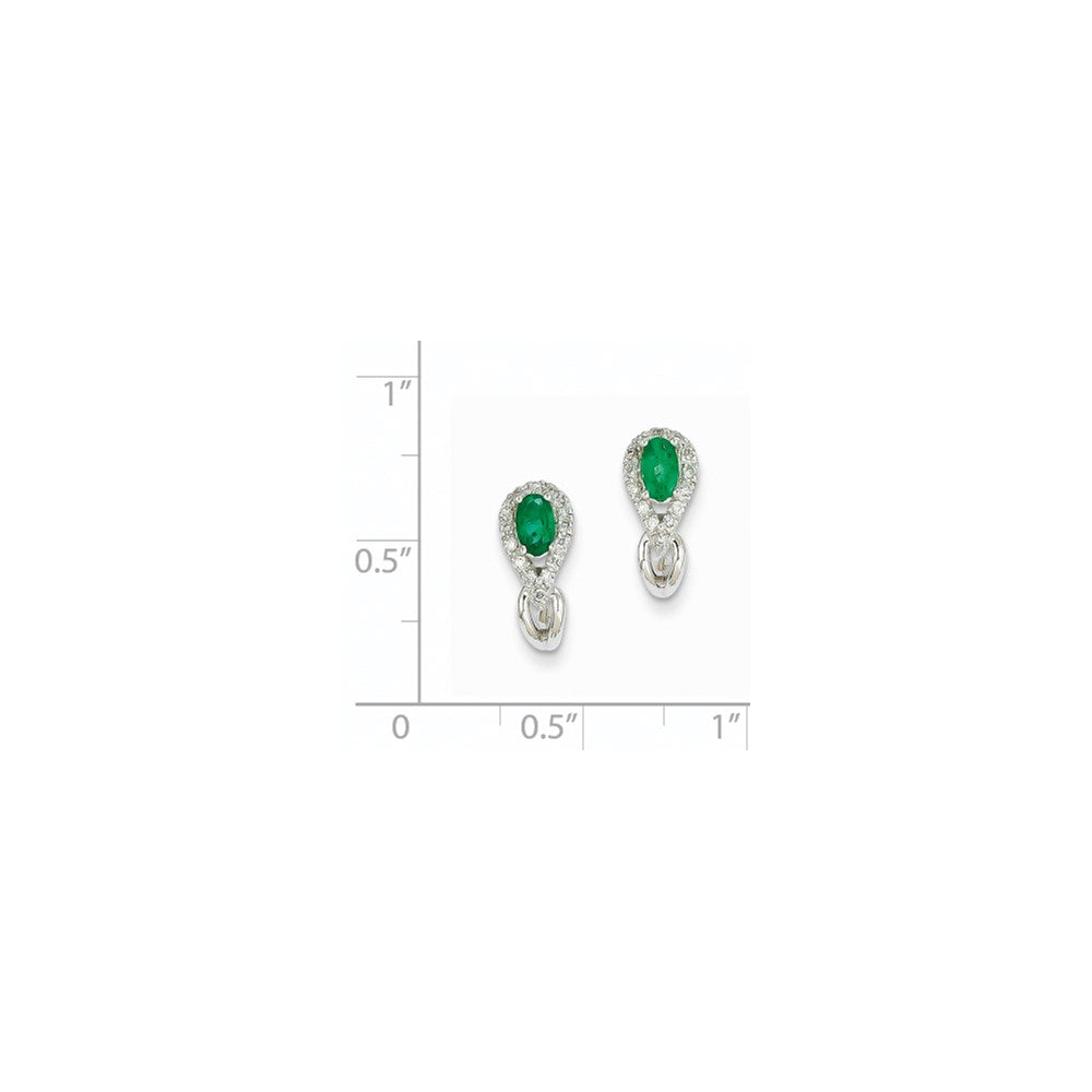 14k White Gold 1/8Ct Real Diamond & Emerald Earrings XE2393E/AA