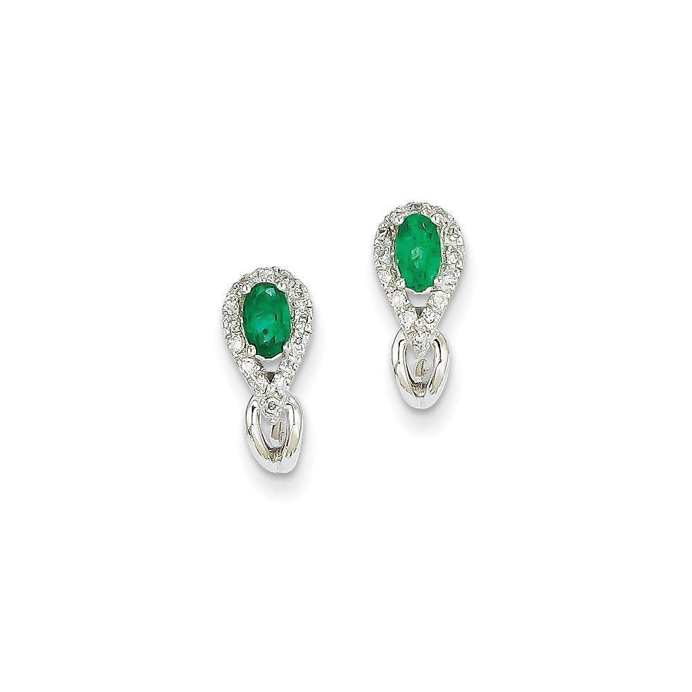 14k White Gold 1/8Ct Real Diamond & Emerald Earrings XE2393E/AA