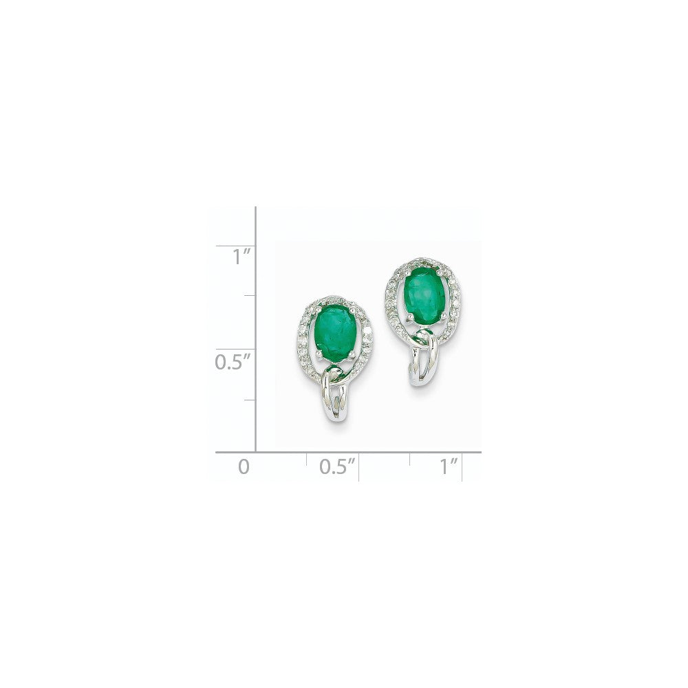 14k White Gold 1/5Ct Real Diamond & Emerald Earrings XE2395E/AA