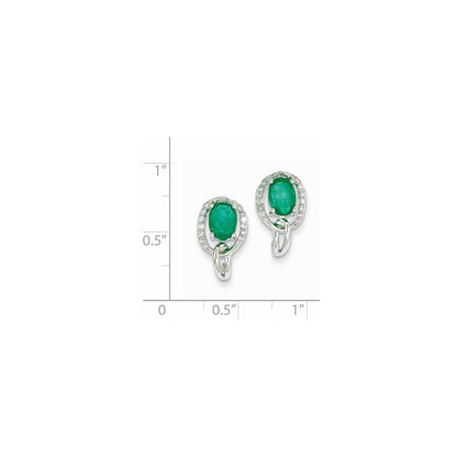 14k White Gold 1/5Ct Real Diamond & Emerald Earrings XE2395E/AA