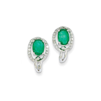 14k White Gold 1/5Ct Real Diamond & Emerald Earrings XE2395E/AA
