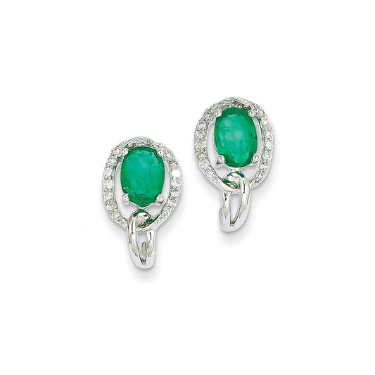 14k White Gold 1/5Ct Real Diamond & Emerald Earrings XE2395E/AA