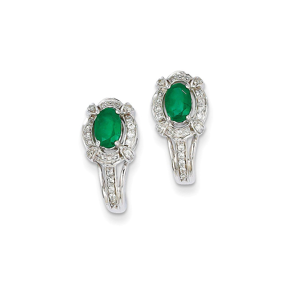 14k White Gold 1/4Ct Real Diamond & Emerald Earrings XE2396E/AA