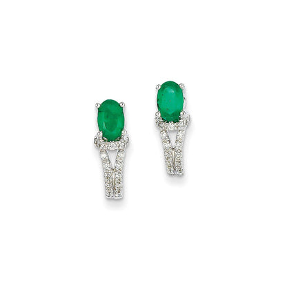 14k White Gold 1/8Ct Real Diamond & Emerald Earrings XE2399E/AA