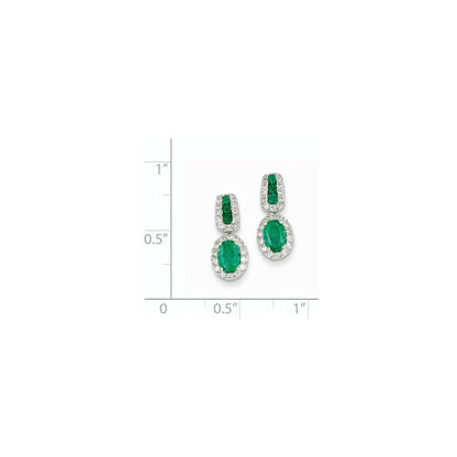 14k White Gold 1/3Ct Real Diamond & Emerald Earrings XE2401E/AA