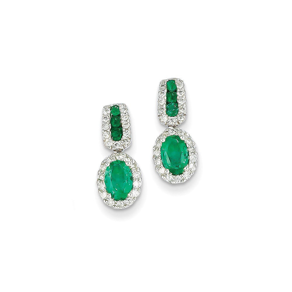 14k White Gold 1/3Ct Real Diamond & Emerald Earrings XE2401E/AA