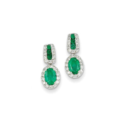 14k White Gold 1/3Ct Real Diamond & Emerald Earrings XE2401E/AA