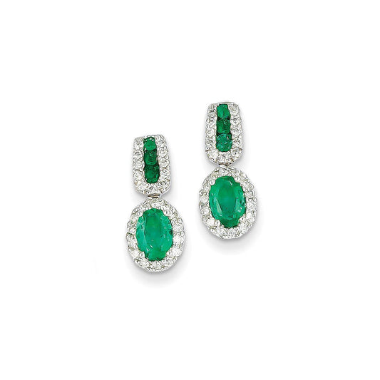 14k White Gold 1/3Ct Real Diamond & Emerald Earrings XE2401E/AA