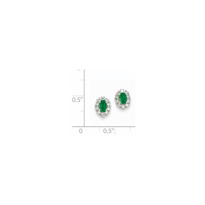 14k White Gold 1/5Ct Real Diamond & Emerald Earrings XE2403E/AA