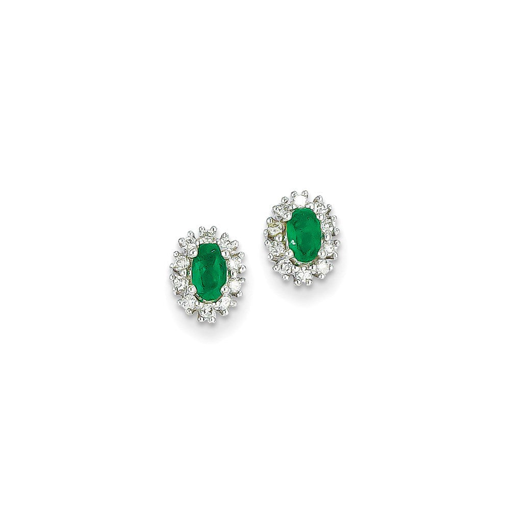 14k White Gold 1/5Ct Real Diamond & Emerald Earrings XE2403E/AA