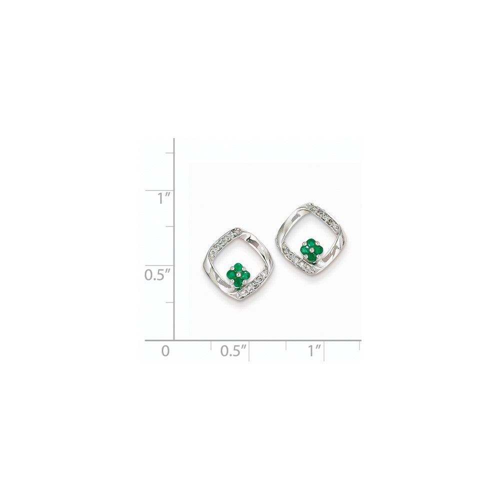 14k White Gold 1/10ct Real Diamond & Emerald Earrings XE2405E/AA