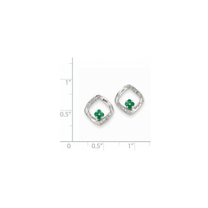 14k White Gold 1/10ct Real Diamond & Emerald Earrings XE2405E/AA