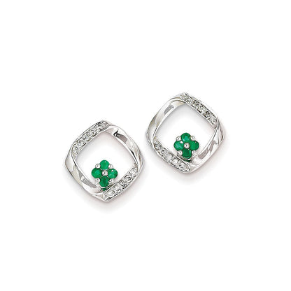 14k White Gold 1/10ct Real Diamond & Emerald Earrings XE2405E/AA