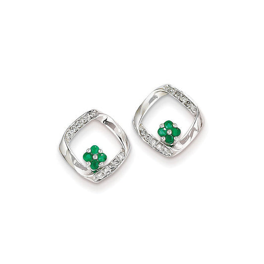 14k White Gold 1/10ct Real Diamond & Emerald Earrings XE2405E/AA