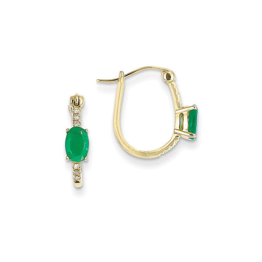 14k Yellow Gold 1/20ct Real Diamond & Emerald Hinged Hoop Earrings XE2413E/AA