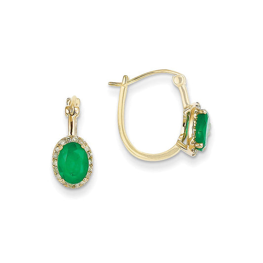 14k Yellow Gold 1/5ct Real Diamond & Emerald Hinged Hoop Earrings XE2415E/AA