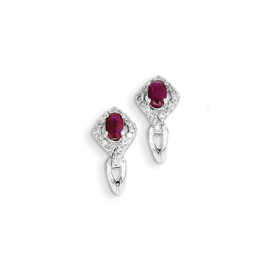 14k White Gold Real Diamond & Ruby Earrings XE2424R/AA