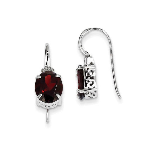 14k White Gold Real Diamond and Garnet Oval Dangle Earrings XE2521GA/AA
