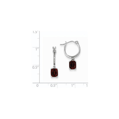 14k White Gold Real Diamond and Garnet Dangle Hoop Earrings XE2528GA/AA