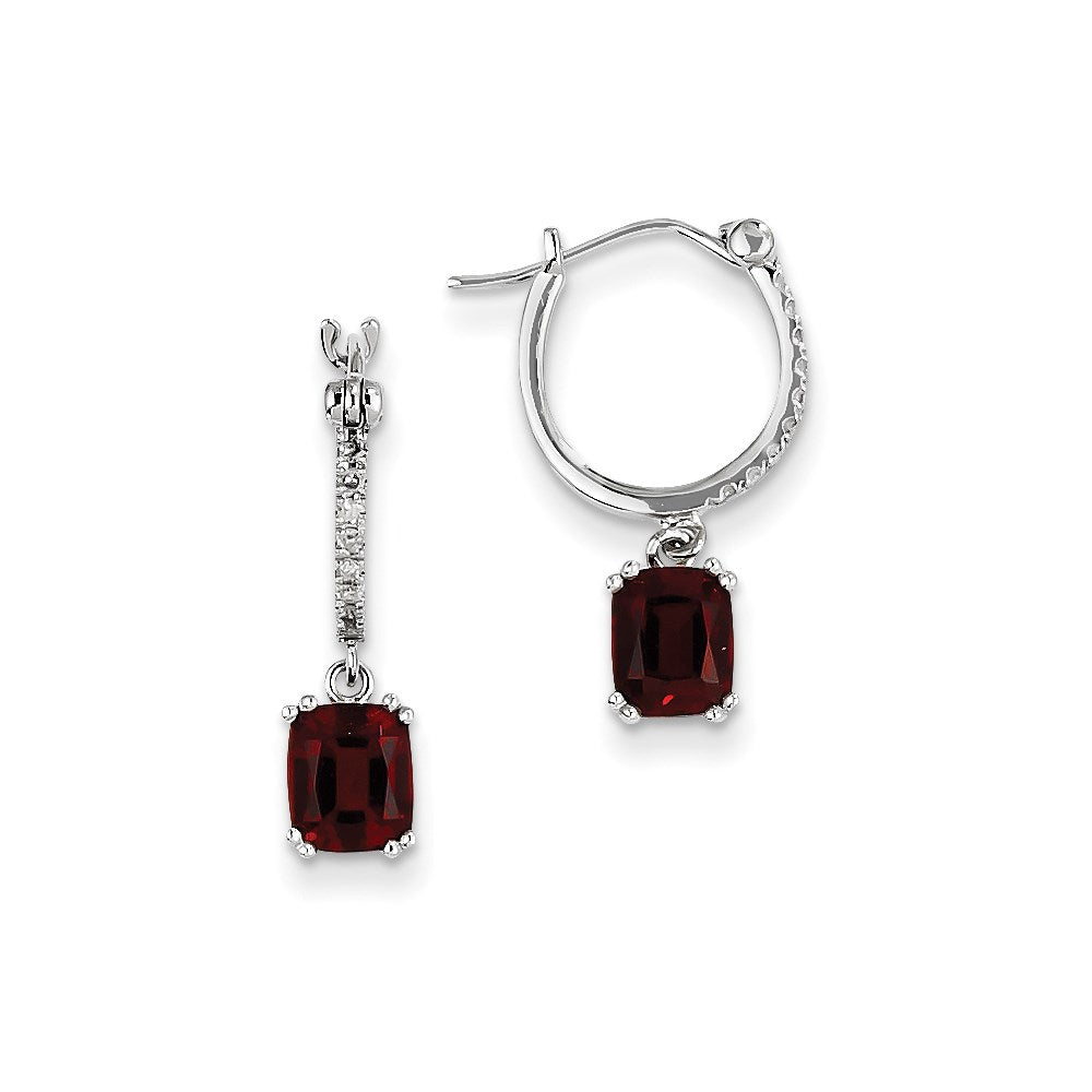 14k White Gold Real Diamond and Garnet Dangle Hoop Earrings XE2528GA/AA