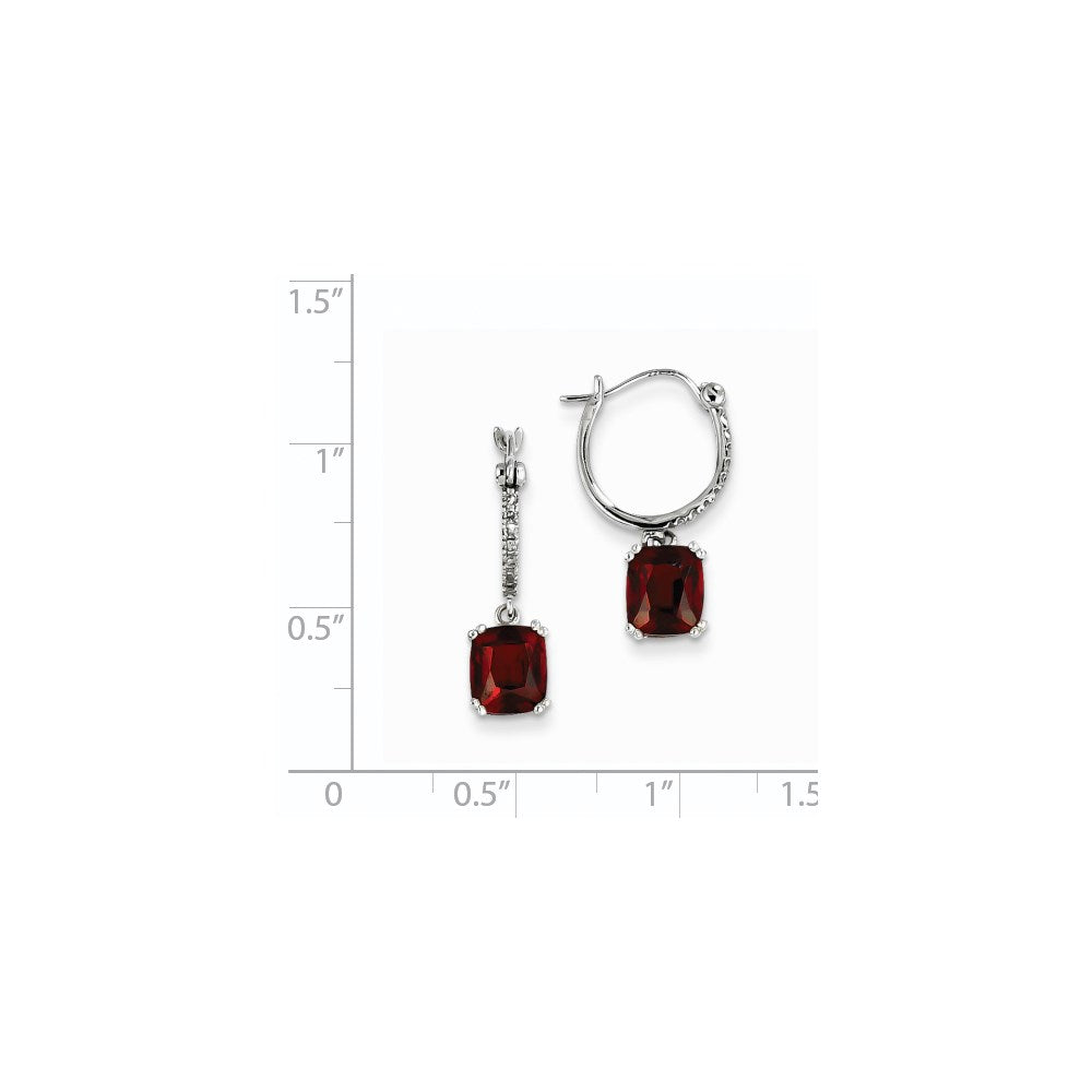 14k White Gold Real Diamond and Garnet Dangle Hoop Earrings XE2530GA/AA