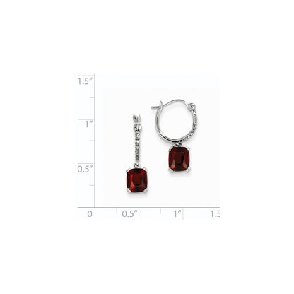 14k White Gold Real Diamond and Garnet Dangle Hoop Earrings XE2530GA/AA
