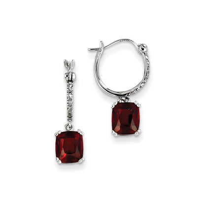 14k White Gold Real Diamond and Garnet Dangle Hoop Earrings XE2530GA/AA