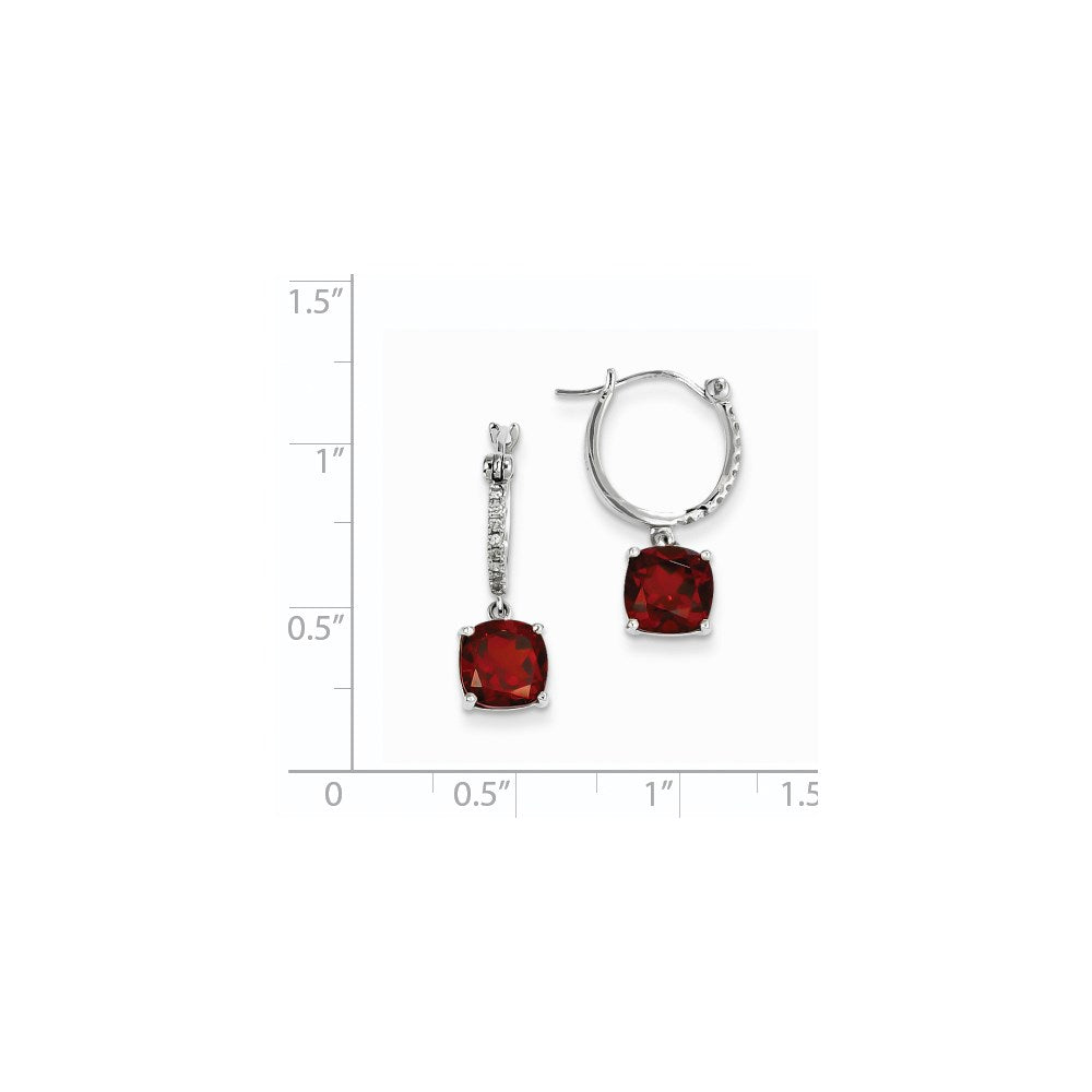 14k White Gold Real Diamond and Garnet Dangle Hoop Earrings XE2532GA/AA