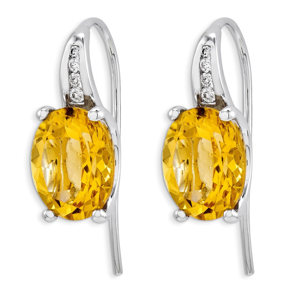 14k White Gold Real Diamond and Citrine Oval Dangle Earrings XE2550CI/AA