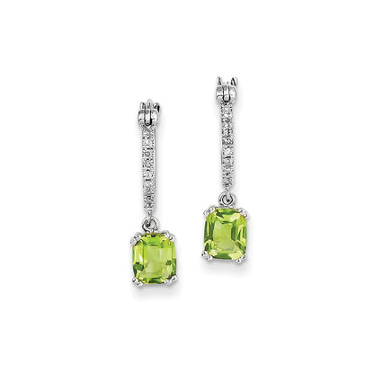 14k White Gold Real Diamond and Peridot Dangle Hoop Earrings XE2560PE/AA