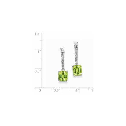 14k White Gold Real Diamond and Peridot Dangle Hoop Earrings XE2562PE/AA