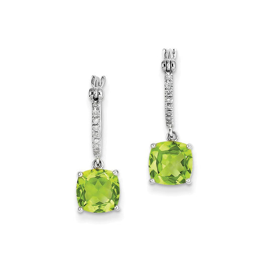 14k White Gold Real Diamond and Peridot Dangle Hoop Earrings XE2564PE/AA