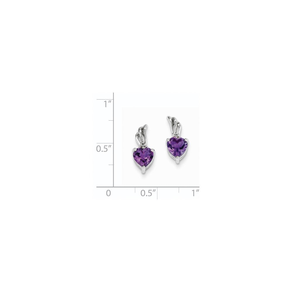 14K White Gold Real Diamond and Amethyst Heart Post Earrings XE2571AM/AA