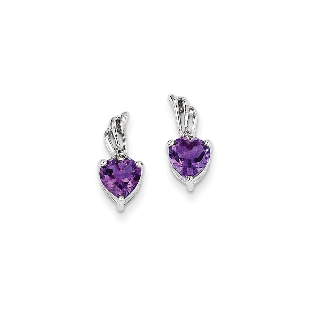 14K White Gold Real Diamond and Amethyst Heart Post Earrings XE2571AM/AA