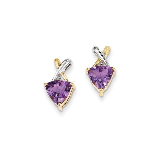 14k Yellow Gold & Rhodium Amethyst and White Topaz Trillion Post Earrings XE2572AM