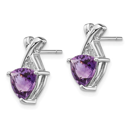 14k White Gold Amethyst and White Topaz Trillion Post Earrings XE2573AM
