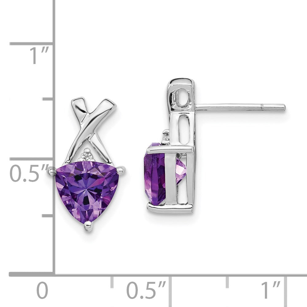 14k White Gold Amethyst and White Topaz Trillion Post Earrings XE2573AM