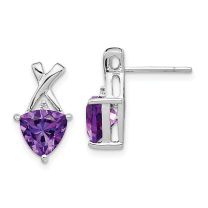 14k White Gold Amethyst and White Topaz Trillion Post Earrings XE2573AM