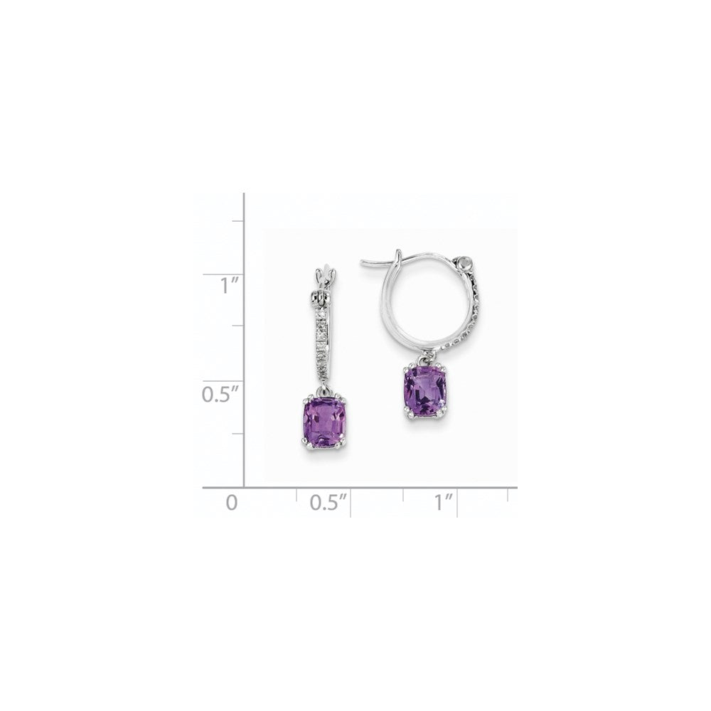 14k White Gold Real Diamond and Amethyst Dangle Hoop Earrings XE2575AM/AA