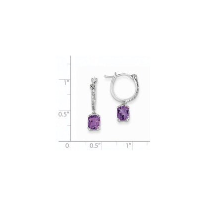14k White Gold Real Diamond and Amethyst Dangle Hoop Earrings XE2575AM/AA