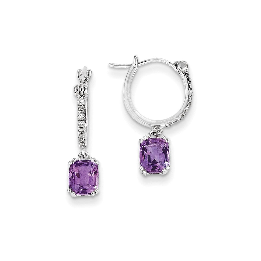14k White Gold Real Diamond and Amethyst Dangle Hoop Earrings XE2575AM/AA