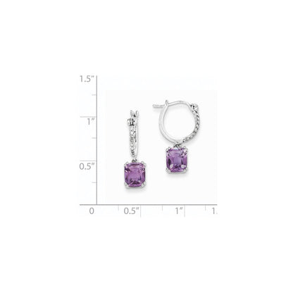 14k White Gold Real Diamond and Amethyst Dangle Hoop Earrings XE2577AM/AA