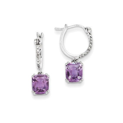 14k White Gold Real Diamond and Amethyst Dangle Hoop Earrings XE2577AM/AA