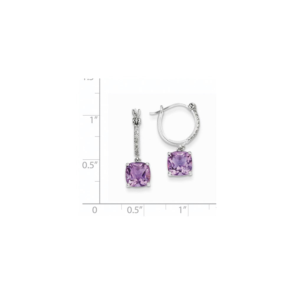 14k White Gold Real Diamond and Amethyst Dangle Hoop Earrings XE2579AM/AA