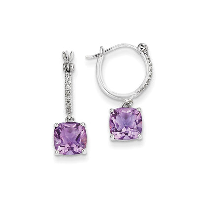 14k White Gold Real Diamond and Amethyst Dangle Hoop Earrings XE2579AM/AA