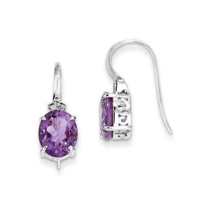 14k White Gold Real Diamond and Amethyst Oval Dangle Earrings XE2581AM/AA
