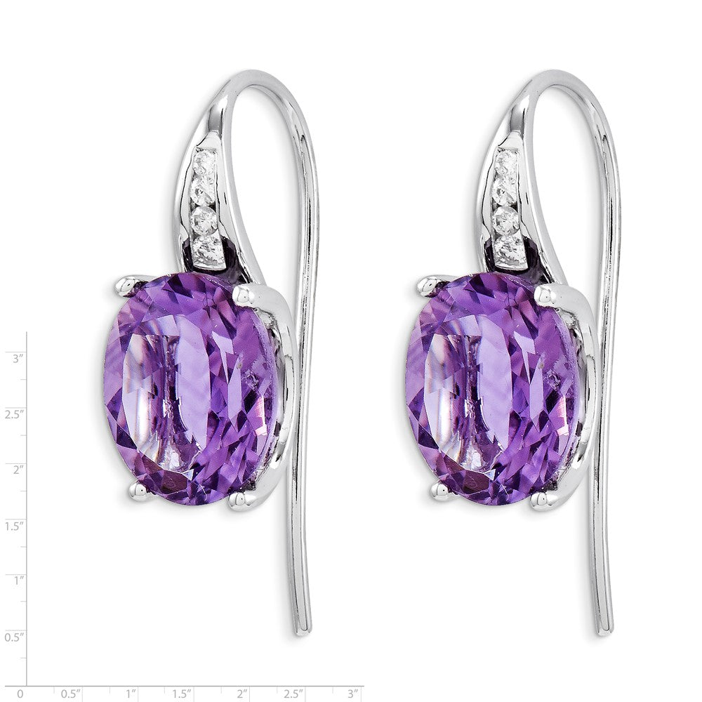 14k White Gold Real Diamond and Amethyst Oval Dangle Earrings XE2583AM/AA